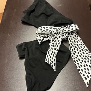 Pink Lily small black ribbed one shoulder swimsuit. Like new